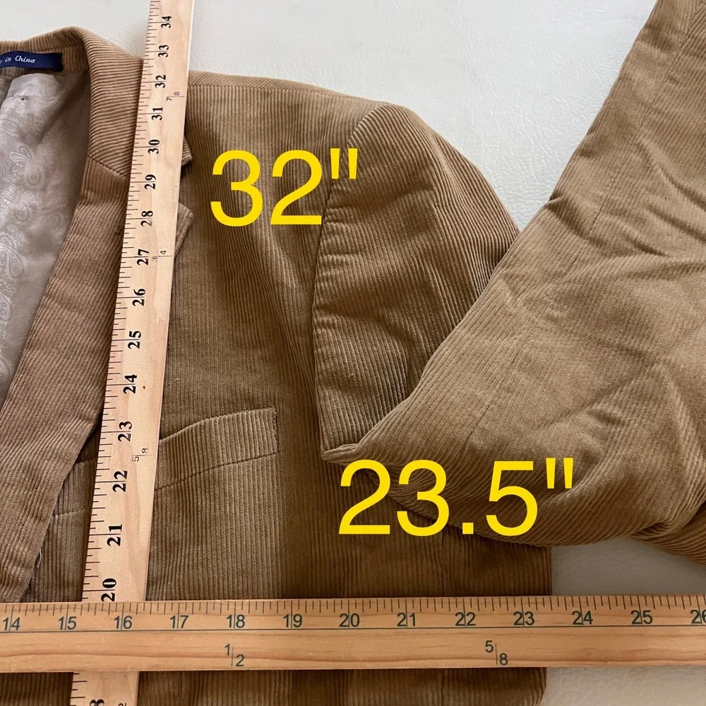 Alan Flusser Blazer Mens 46R Tan Corduroy Sport Coat Two Button Classic Academic